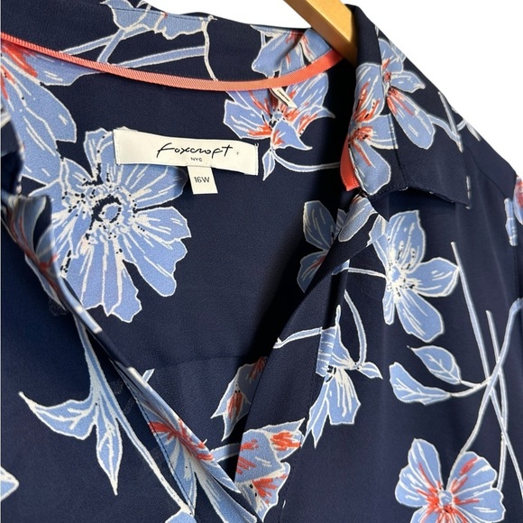 Foxcroft | Women’s Floral Long Sleeve Blouse | Navy Blue | Size 16W / 1X - Picture 2 of 4